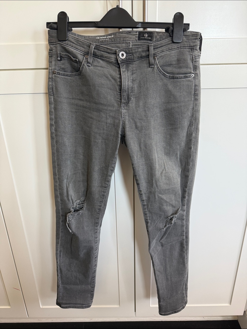 Ag Adriano Goldschmied Grey Distressed The Prima Ankle Jeans 28